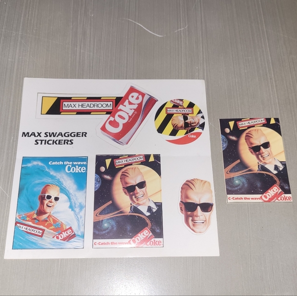 New! 80sVintage Coca-Cola MAX HEADROOM MAX Swagger Sticker Sheet & Extra Sticker - Picture 7 of 11